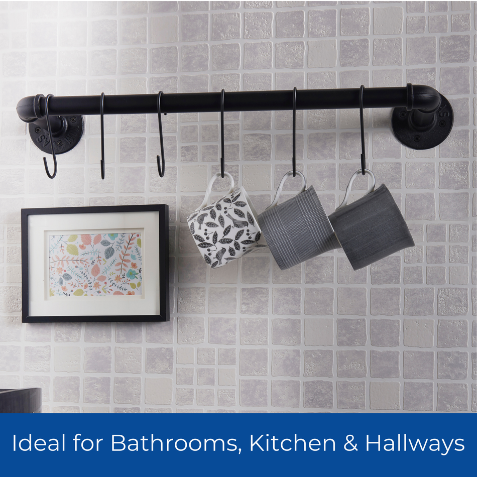 Black Wall Mounted Industrial Pipe Style Coat Rack with 6 Hooks