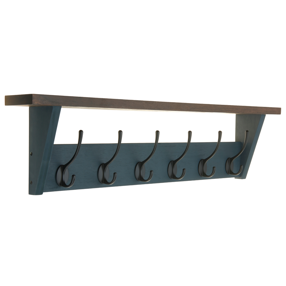 Victorian 6 Hook Coat Rack Wall Mounted with Shelf- 800mm-Grey Oak Effect