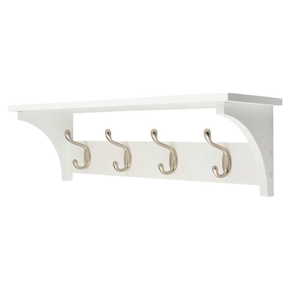 Victorian 4 Hook Coat Rack Wall Mounted with Shelf - 56cm - White