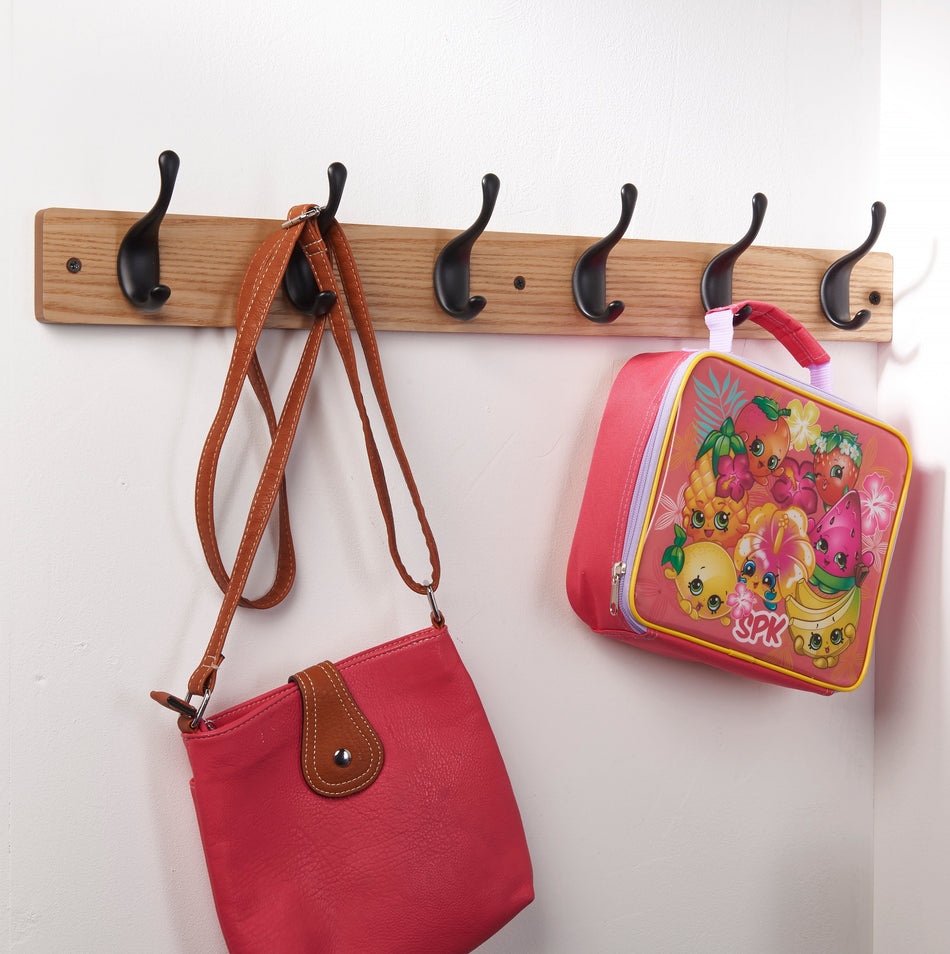 Coat Rack  -  6 Ash with Black Modern Hooks