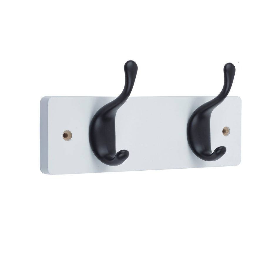Coat Rack  -  White with 2 Modern Hooks in Black