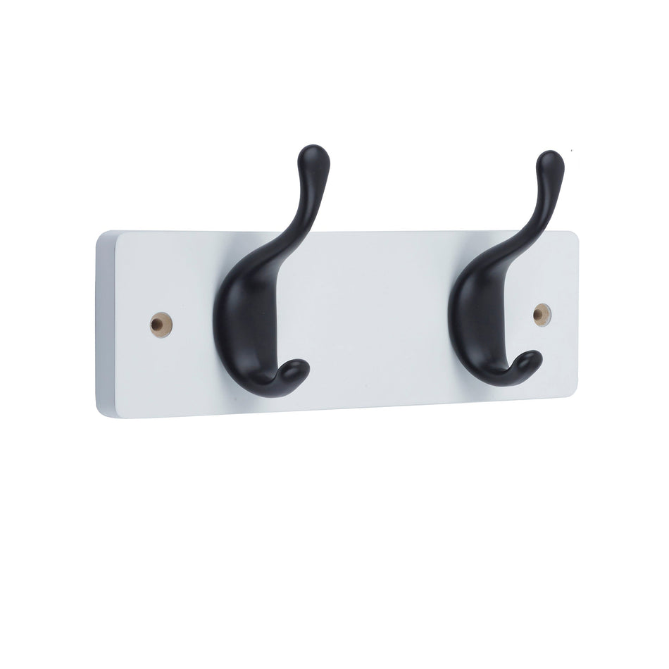 Coat Rack  -  White with 2 Modern Hooks in Black