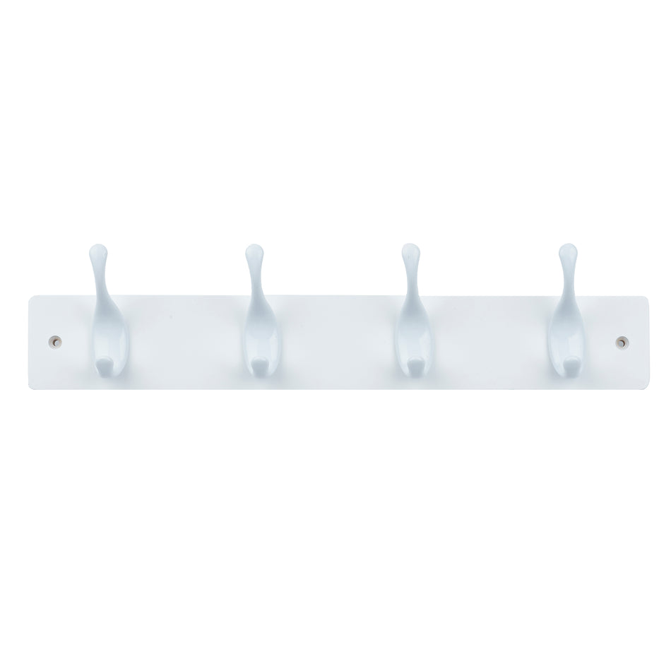 Coat Rack  -  White Block with 4 White Modern Hooks