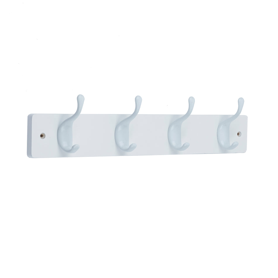 Coat Rack  -  White Block with 4 White Modern Hooks