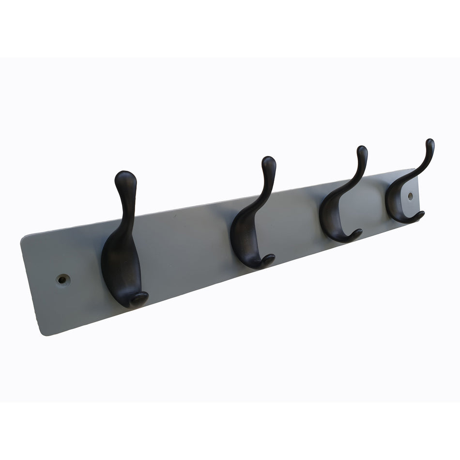 Coat Rack  -  Grey Block with 4 Black Modern Style Hooks