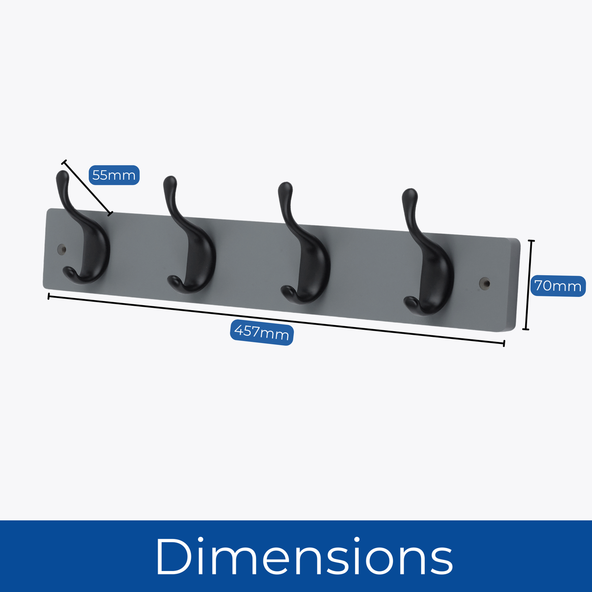 Block Wall Rack Grey Block Wooden Wall Mounted Coat Rack with Black Modern Double Hook ...