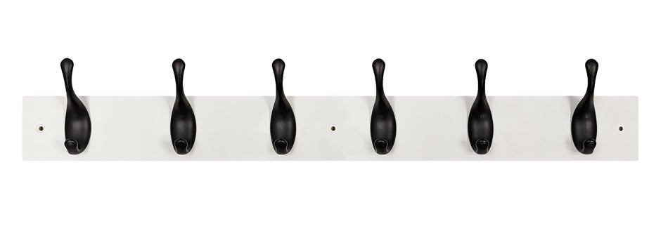 Coat Rack  -  White Block with 6 Modern Black Hooks - FSC100%