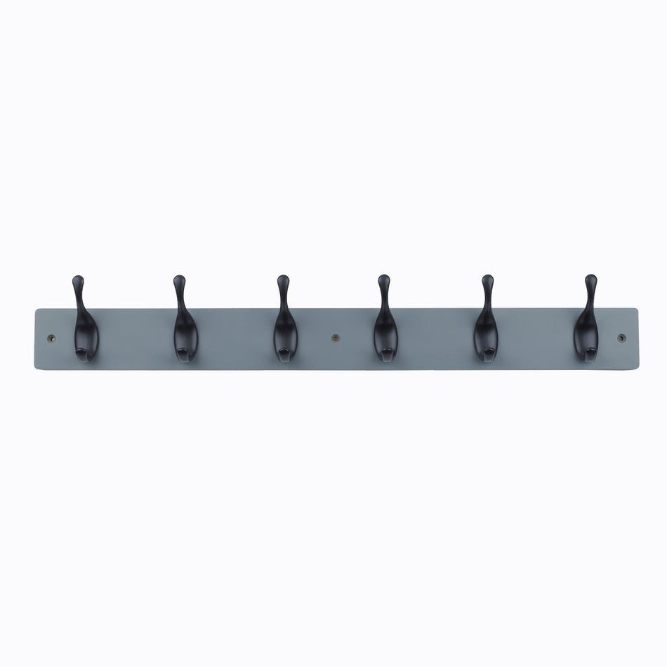 Coat Rack  -  Grey Block with 6 Black Modern Style Hooks