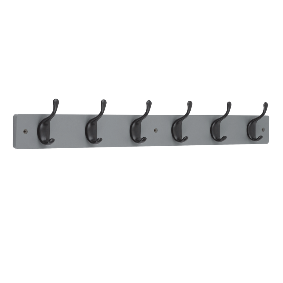 Grey Block Wooden Wall Mounted Coat Rack with Black Modern Double Hooks - 6 Hooks