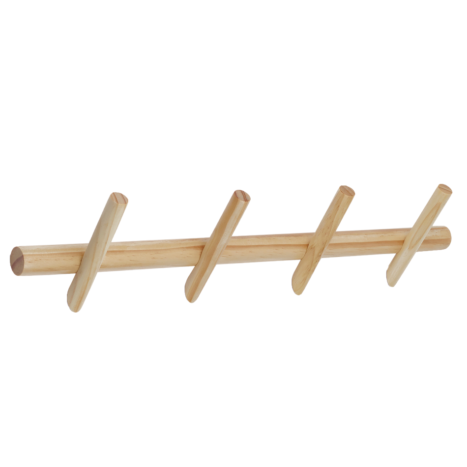 Floating Wooden Wall Mounted Coat Rack - 4 Hooks