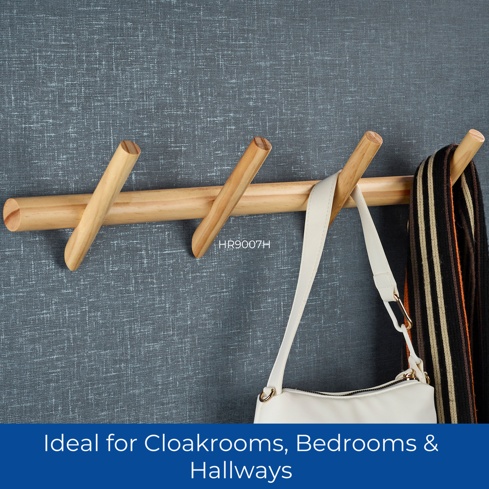 Floating Wooden Wall Mounted Coat Rack - 4 Hooks