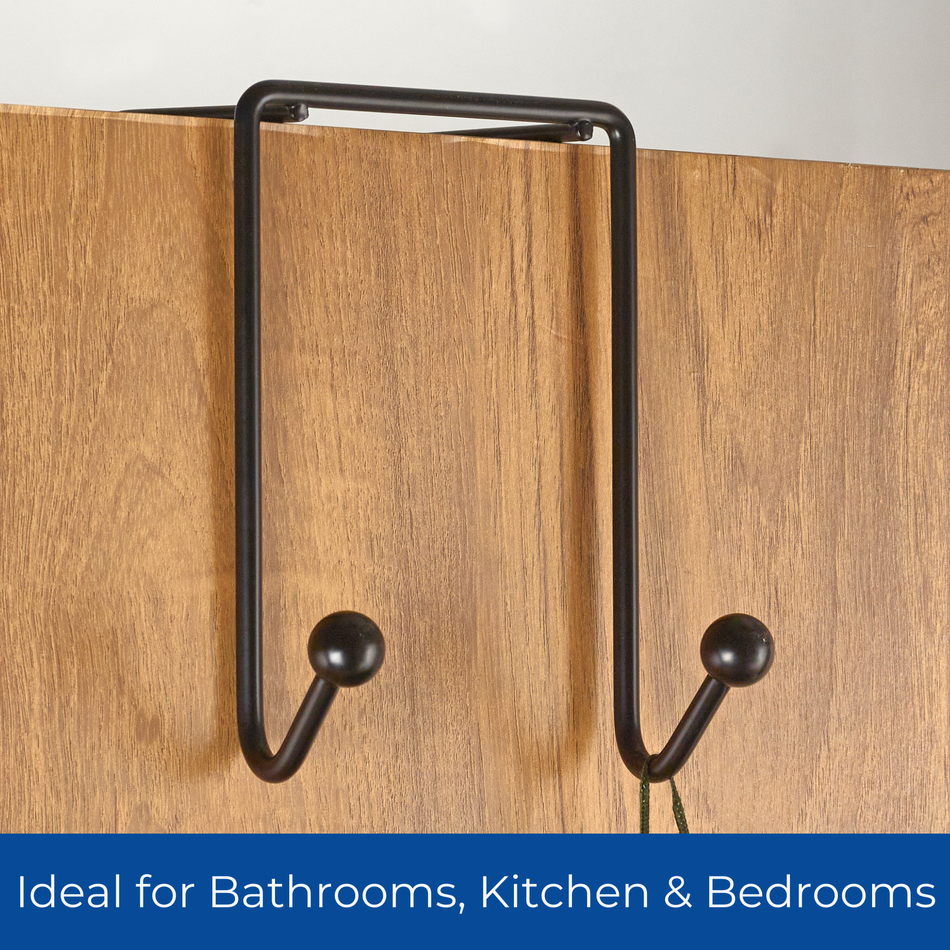 Black Metal Over The Door Coat Rack - 2 Ball End Hooks