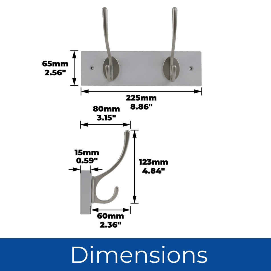 White Wall Mounted Coat Rack with Victorian Satin Nickel Hooks - 2 Double Hooks