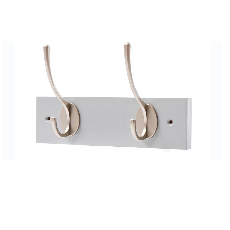 Dove Grey Wall Mounted Coat Rack with Victorian Satin Nickel Hooks - 2 Double Hooks