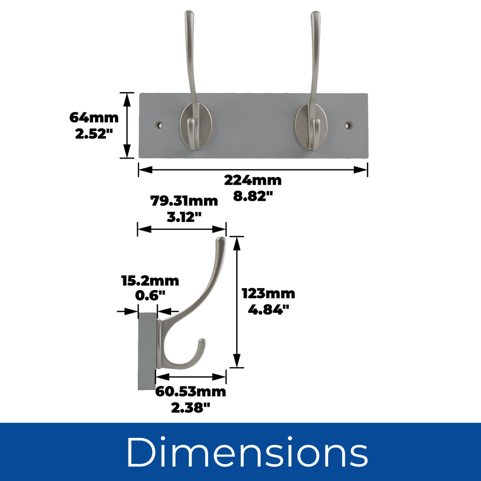 Dove Grey Wall Mounted Coat Rack with Victorian Satin Nickel Hooks - 2 Double Hooks