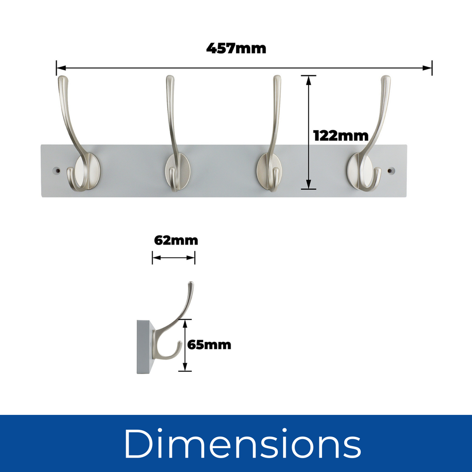 Dove Grey Wall Mounted Coat Rack with Victorian Satin Nickel Hooks - 4 Double Hooks