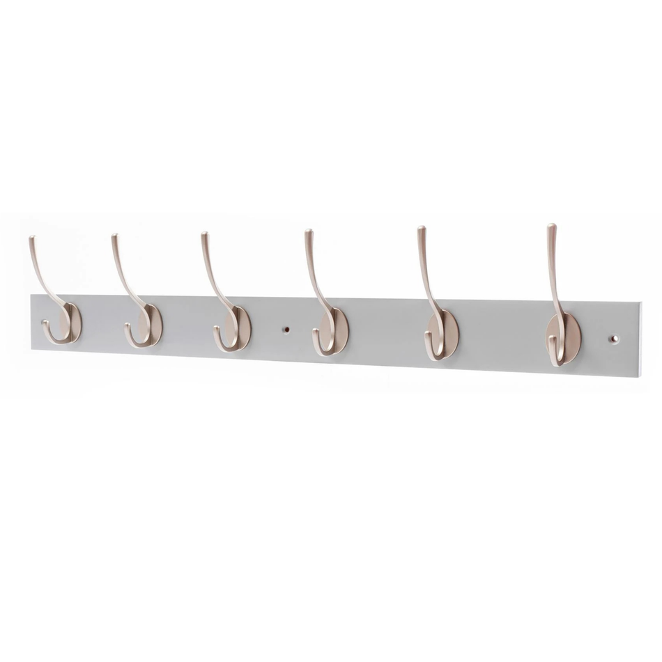 Dove Grey Wall Mounted Coat Rack with Victorian Satin Nickel Hooks - 6 Double Hooks
