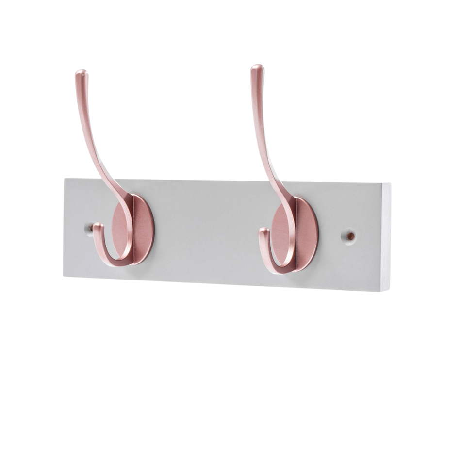 Coat Hooks Wall & Door Mounted 22.5cm - Dove Grey Board, 2 Double Rose Hooks