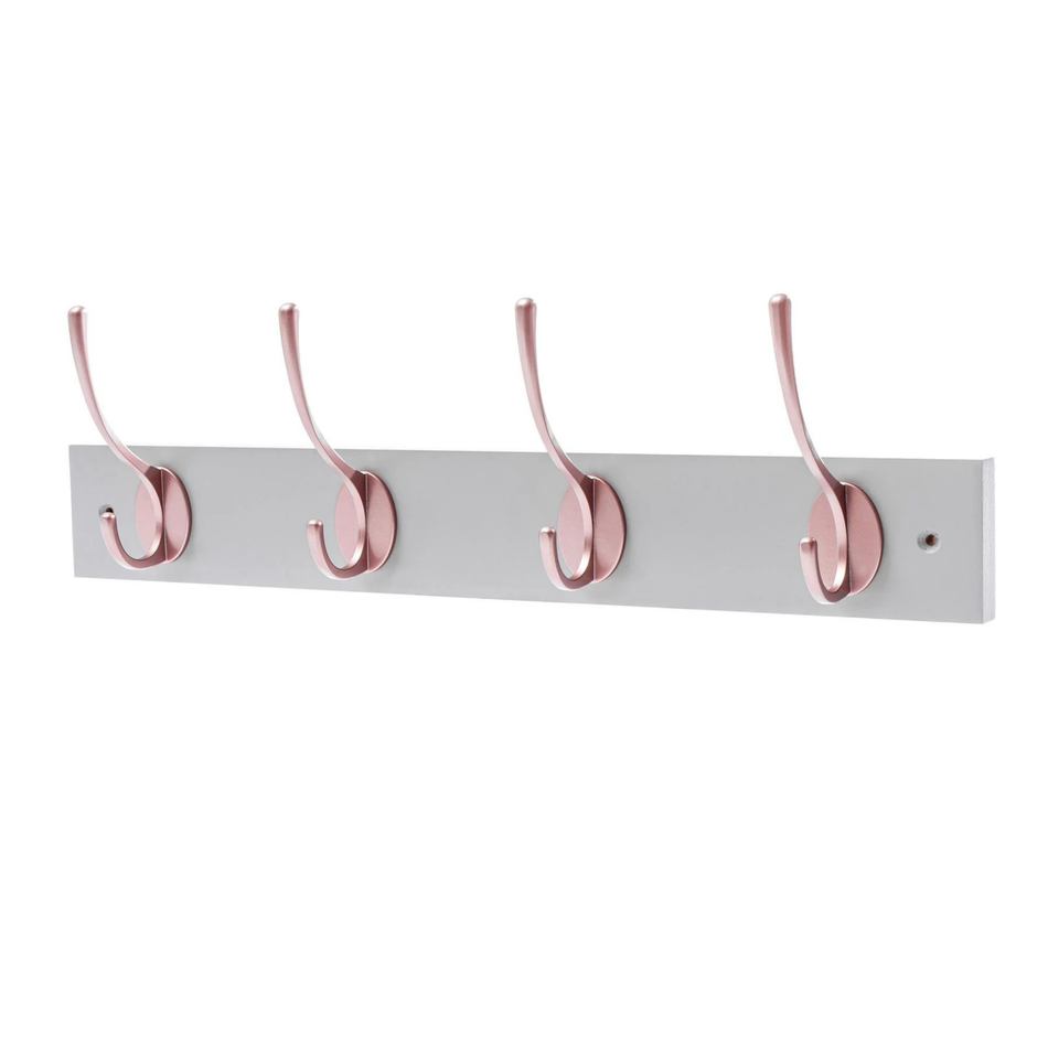 Dove Grey Wall Mounted Coat Rack with Victorian Rose Gold Hooks - 4 Double Hooks