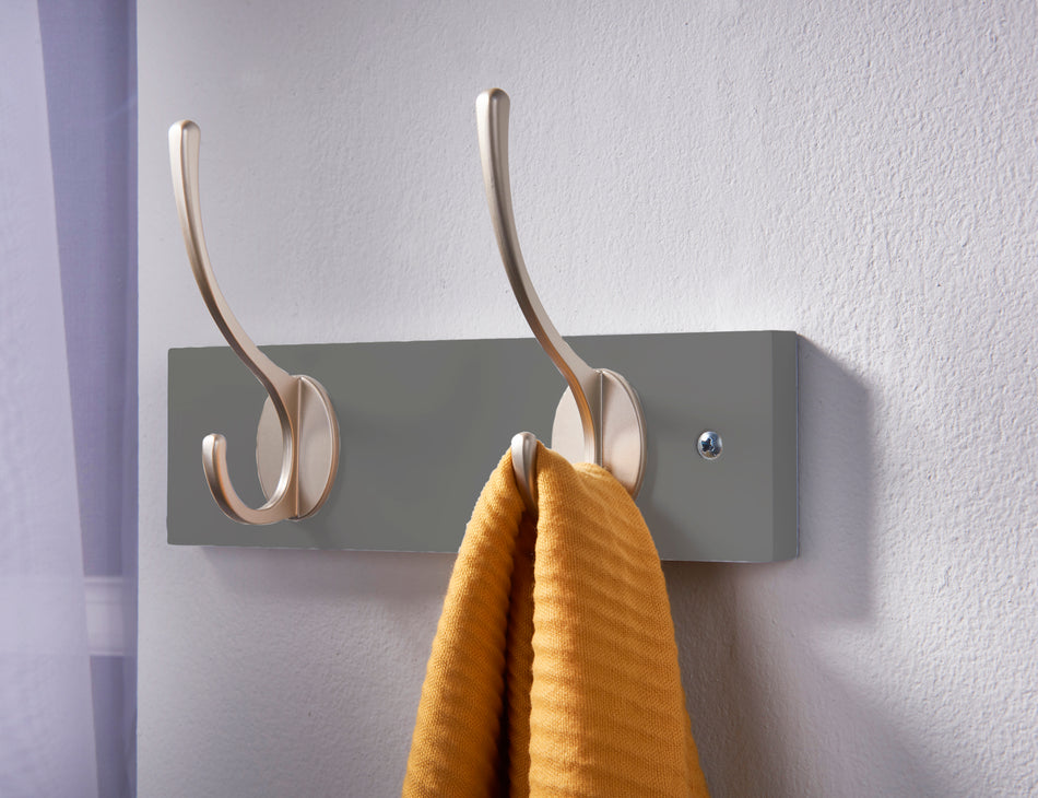 Hook Rail  -  Slate Block with 2 Nickel Victorian Style Hooks