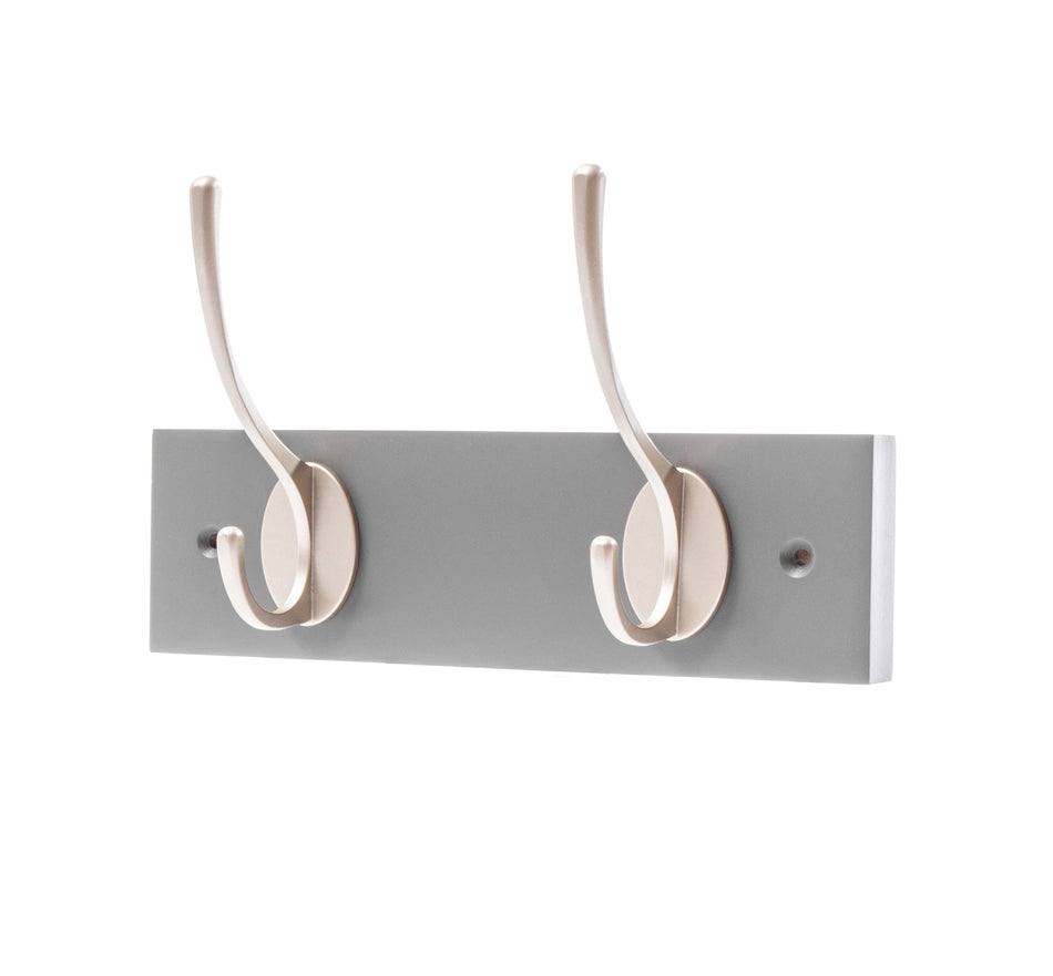 Hook Rail  -  Slate Block with 2 Nickel Victorian Style Hooks