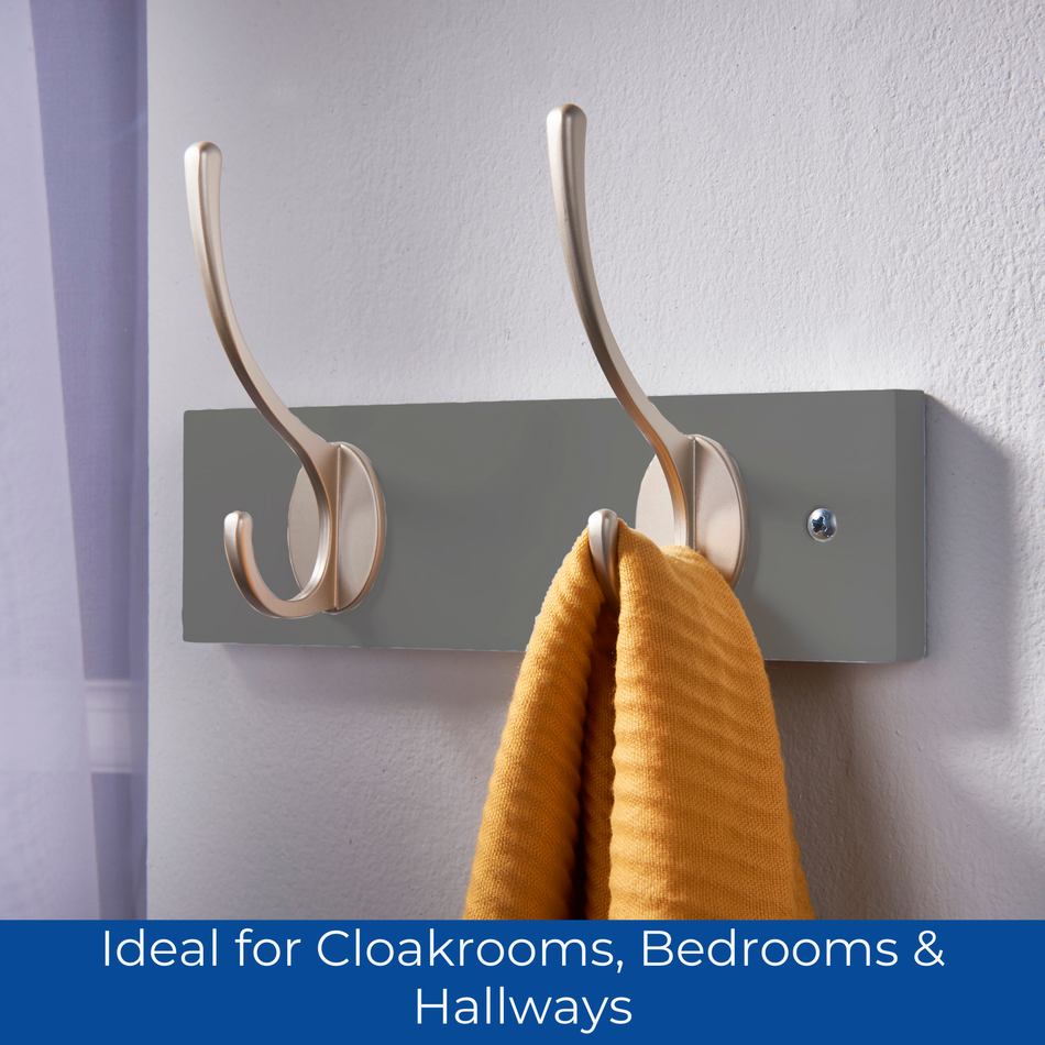Slate Grey Wall Mounted Coat Rack with Victorian Satin Nickel Hooks - 2 Double Hooks
