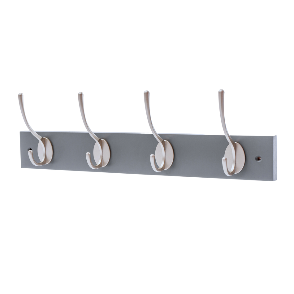 Slate Grey Wall Mounted Coat Rack with Victorian Satin Nickel Hooks - 4 Double Hooks