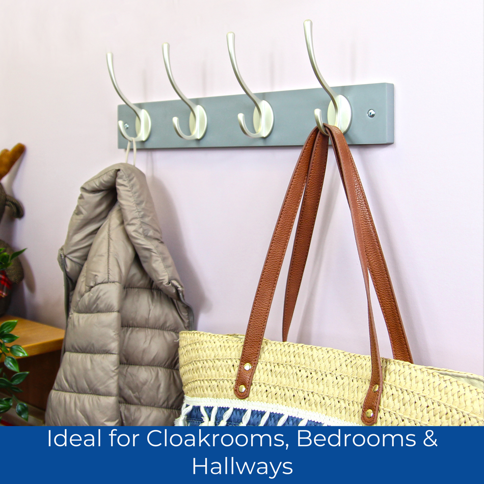 Slate Grey Wall Mounted Coat Rack with Victorian Satin Nickel Hooks - 4 Double Hooks