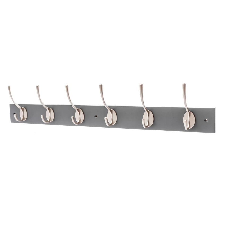 Slate Grey Wall Mounted Coat Rack with Victorian Satin Nickel Hooks - 6 Double Hooks