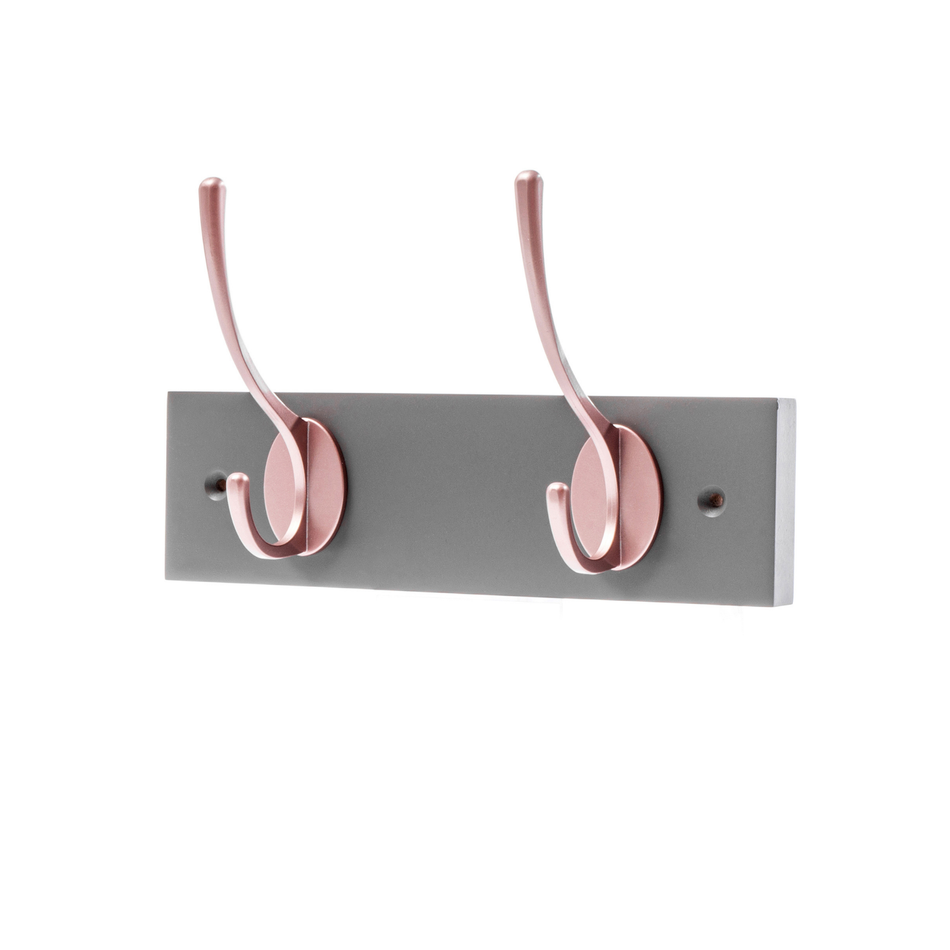 Slate Grey Wall Mounted Coat Rack with Victorian Rose Gold Hooks - 2 Double Hooks