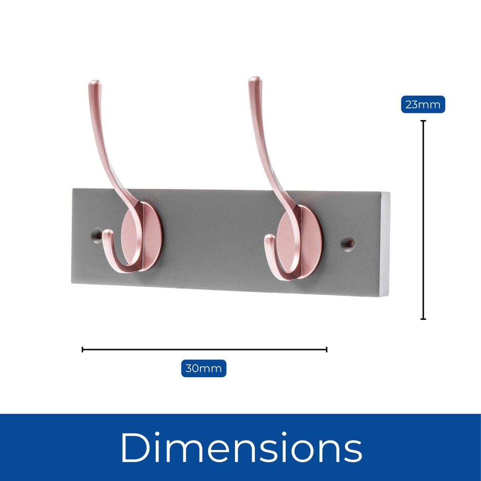 Slate Grey Wall Mounted Coat Rack with Victorian Rose Gold Hooks - 2 Double Hooks