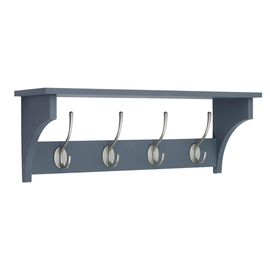 Victorian 4 Hook Coat Rack Wall Mounted with Shelf- 560mm- Grey Wood