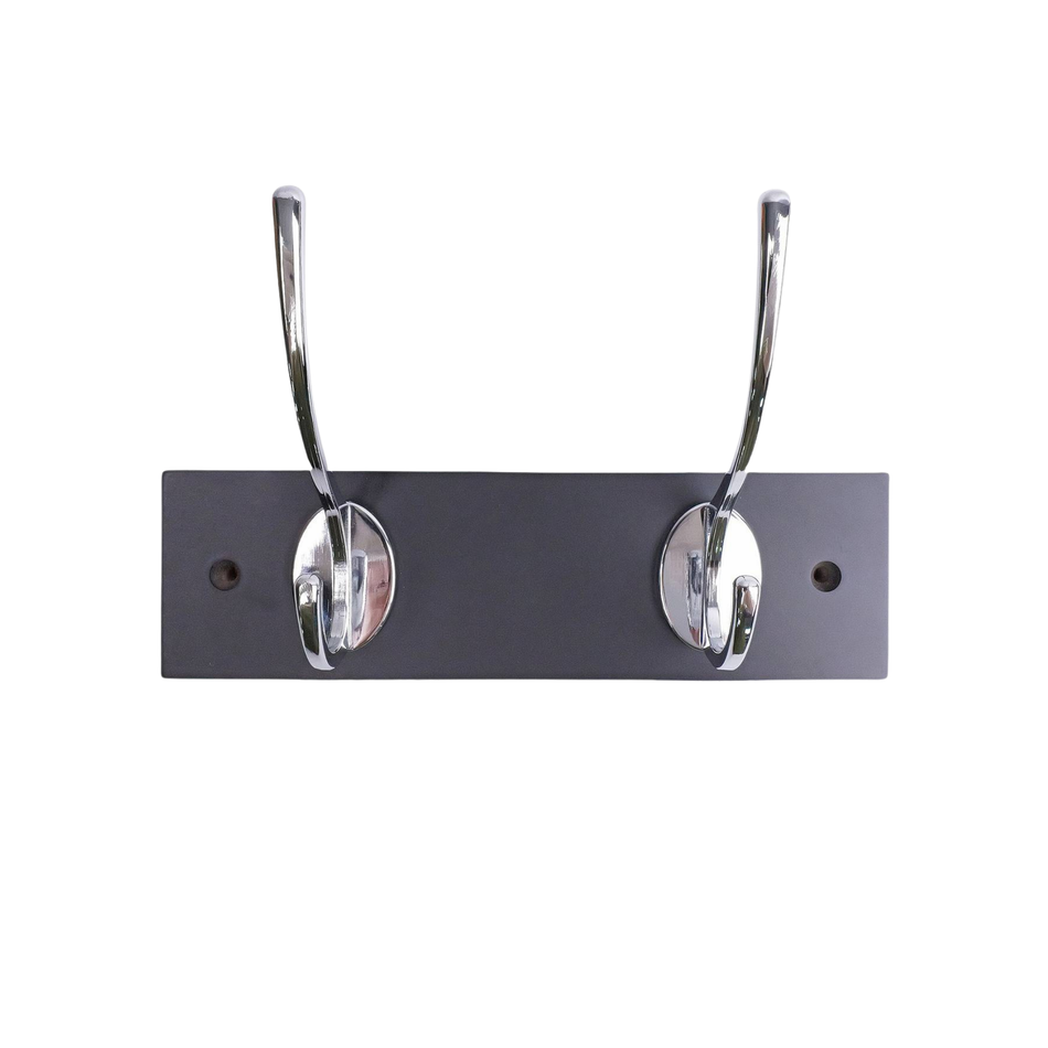 Black Wall Mounted Coat Rack with Victorian Chrome Hooks - 2 Double Hooks