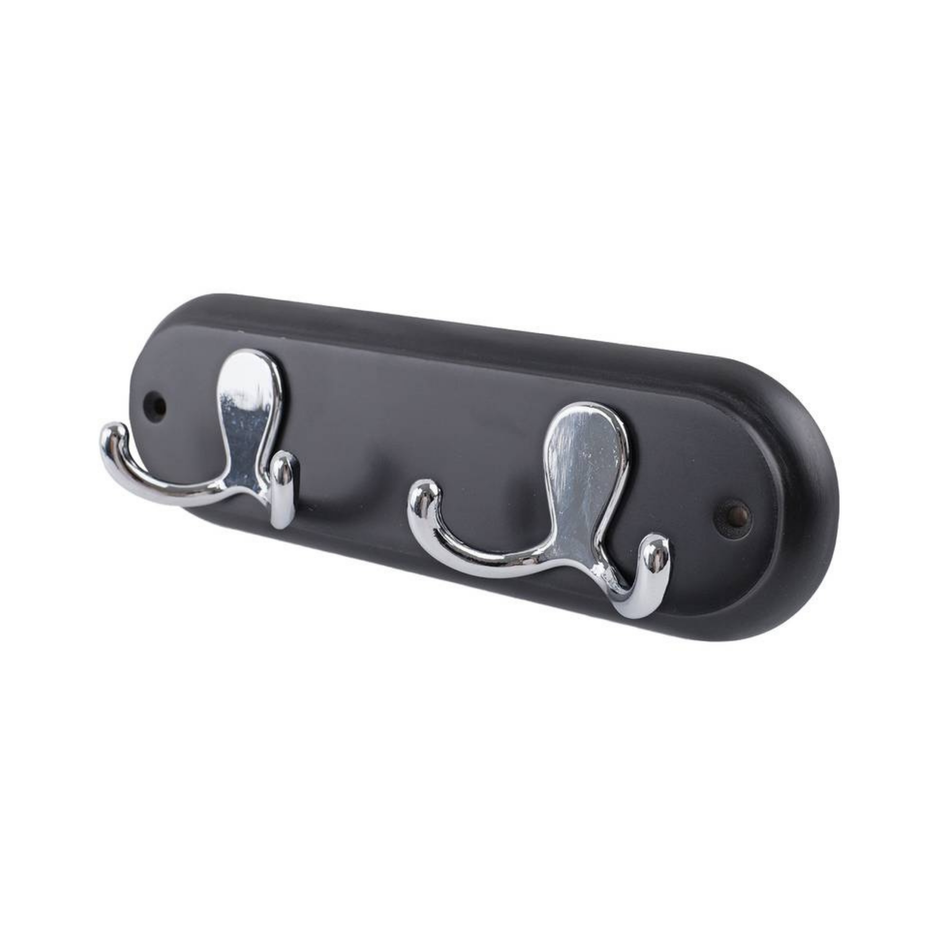 Black Wall Mounted Coat Rack with Chrome Hooks - 2 Double Hooks