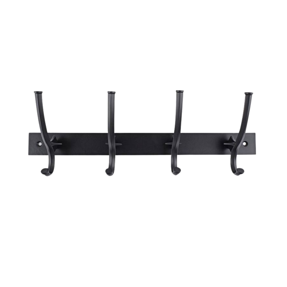 Black and White Wall Mounted Coat Rack with Shelf - 6 Pegs