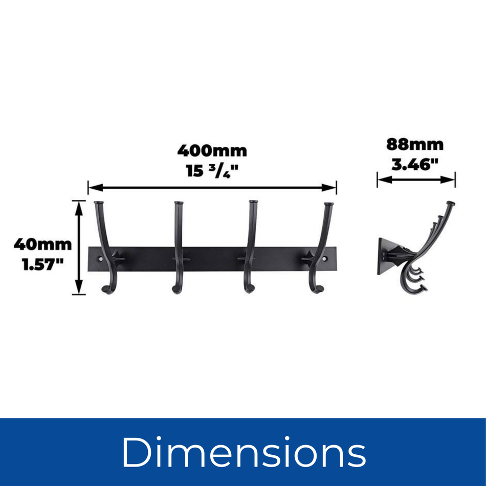 Black and White Wall Mounted Coat Rack with Shelf - 6 Pegs