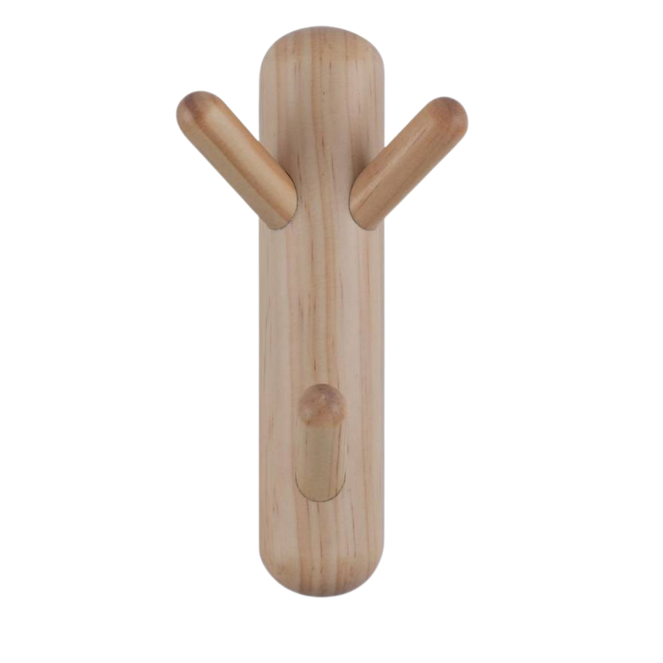 Wall Mounted Totem Coat Hook 3 Hook Scandi Wood Rack For Hallway & Bedroom