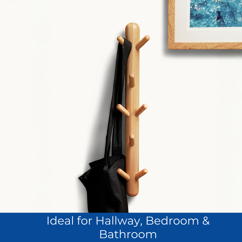 Wall Mounted Totem Coat Hook 8 Hook Scandi Wood Rack For Hallway & Bedroom