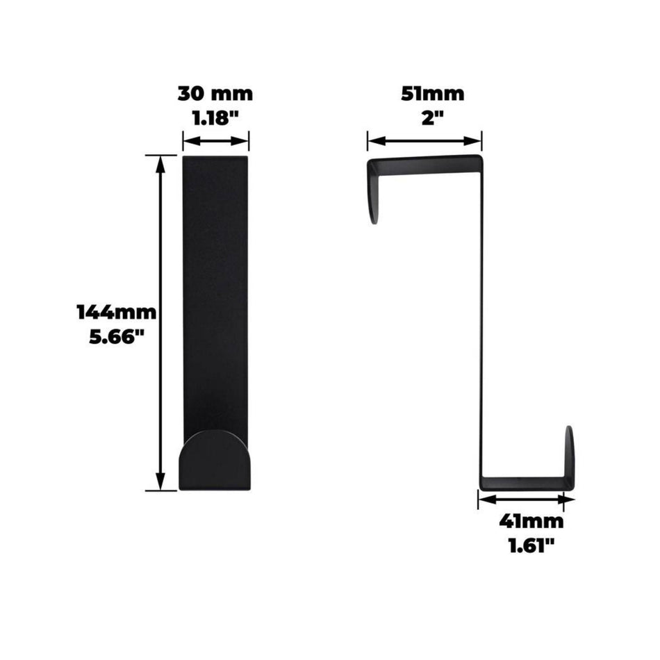 Metal Over Door Hooks 3 Pack Black - Fits Doors Up To 40mm, For Thick Coats Jackets