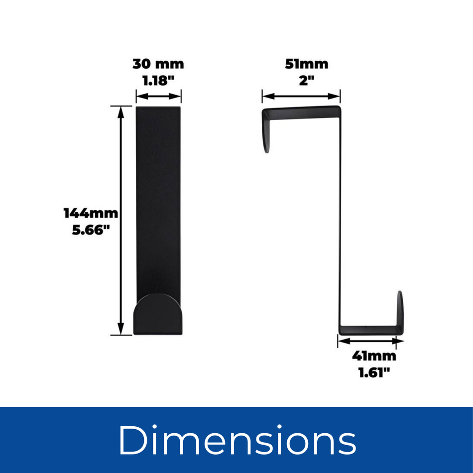 Metal Over Door Hooks 3 Pack Black - Fits Doors Up To 40mm, For Thick Coats Jackets