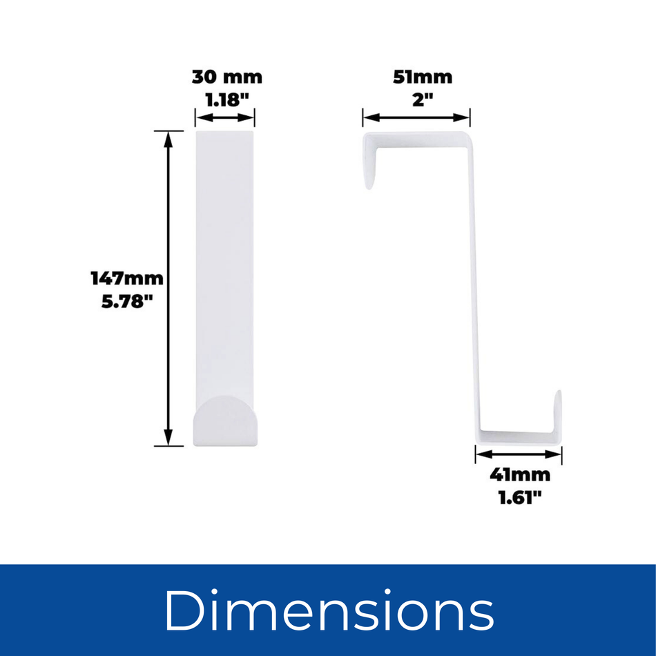 Metal Over Door Hooks 3 Pack White - Fits Doors Up To 40mm, For Thick Coats Jackets