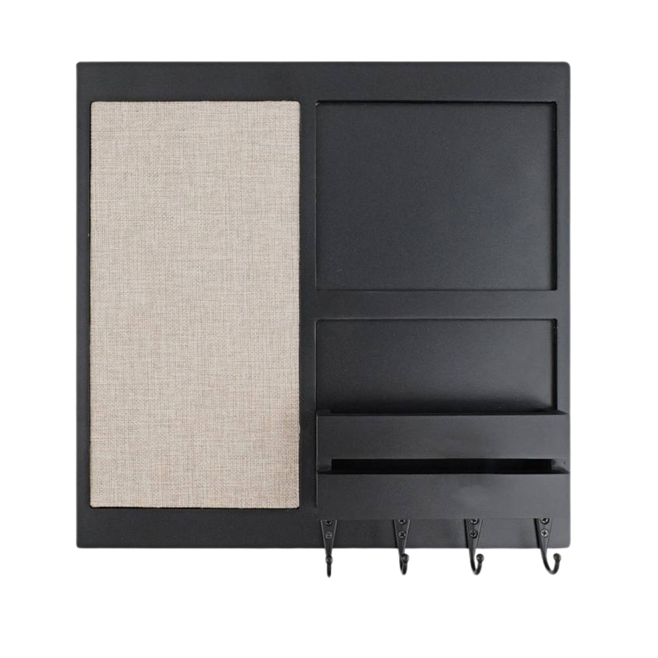 Wall Mounted Memo Board With Key Hooks & Letter Holder Memo Organiser Shelf