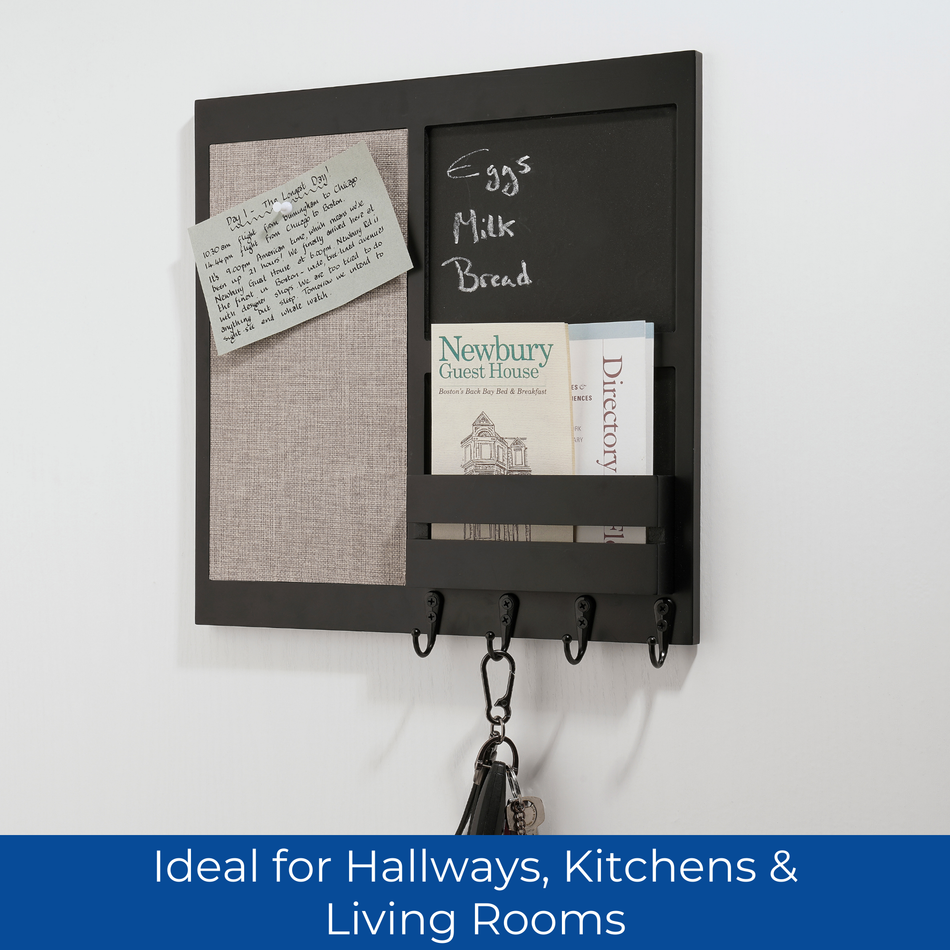 Wall Mounted Memo Board With Key Hooks & Letter Holder Memo Organiser Shelf