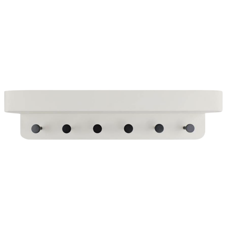 White/Black Wall Mounted Coat Rack with Shelf - 6 Pegs