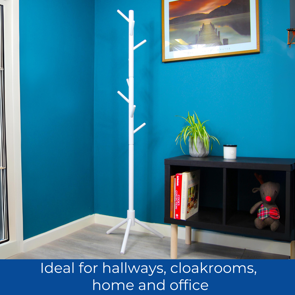 Wooden Tri Leg Tree Coat Stand - White