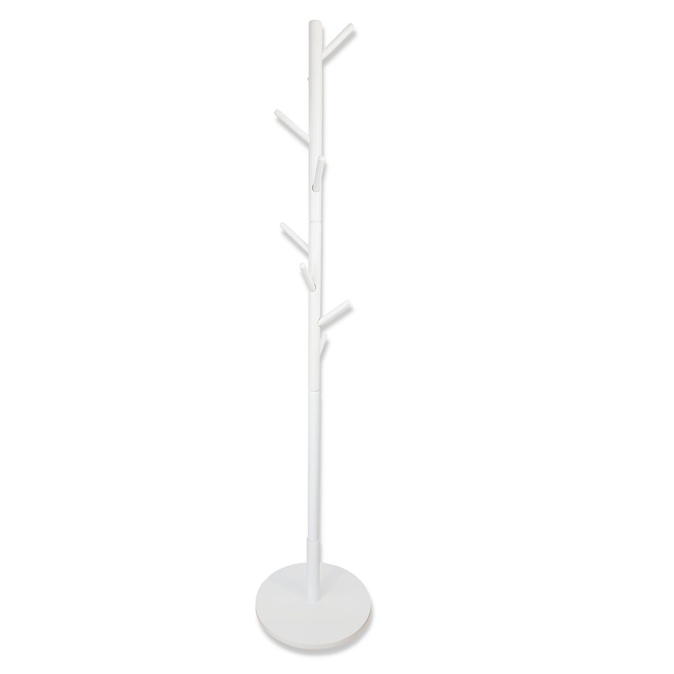Wooden Round Base Tree Coat Stand - White