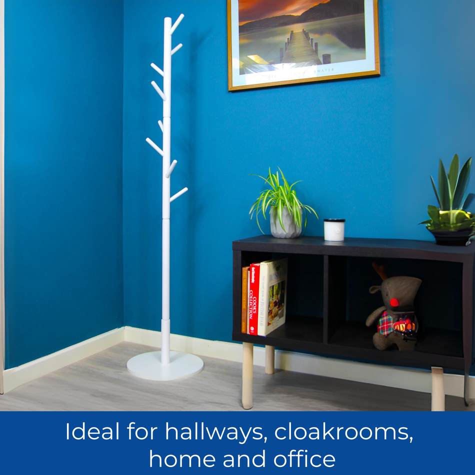 Wooden Round Base Tree Coat Stand - White