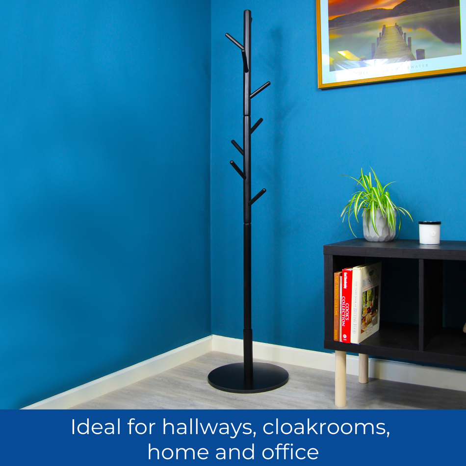 Wooden Round Base Tree Coat Stand - Black