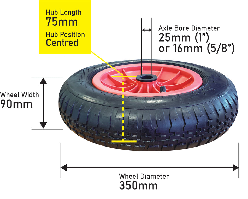 Pneumatic Wheelbarrow Wheel 350mm Red Plastic Hub