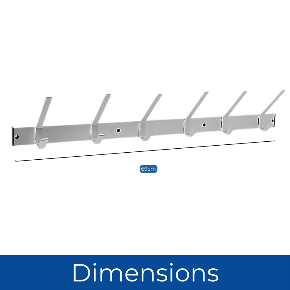 Brushed Aluminium Utility Hanger - 6 Hooks